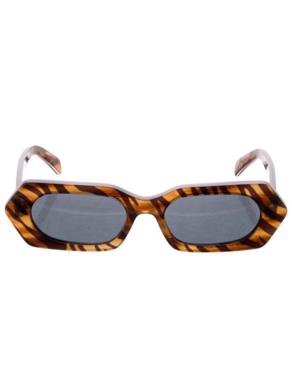 Celine Tortoiseshell Stripe Rectangular Sunglasses - Brown & Black